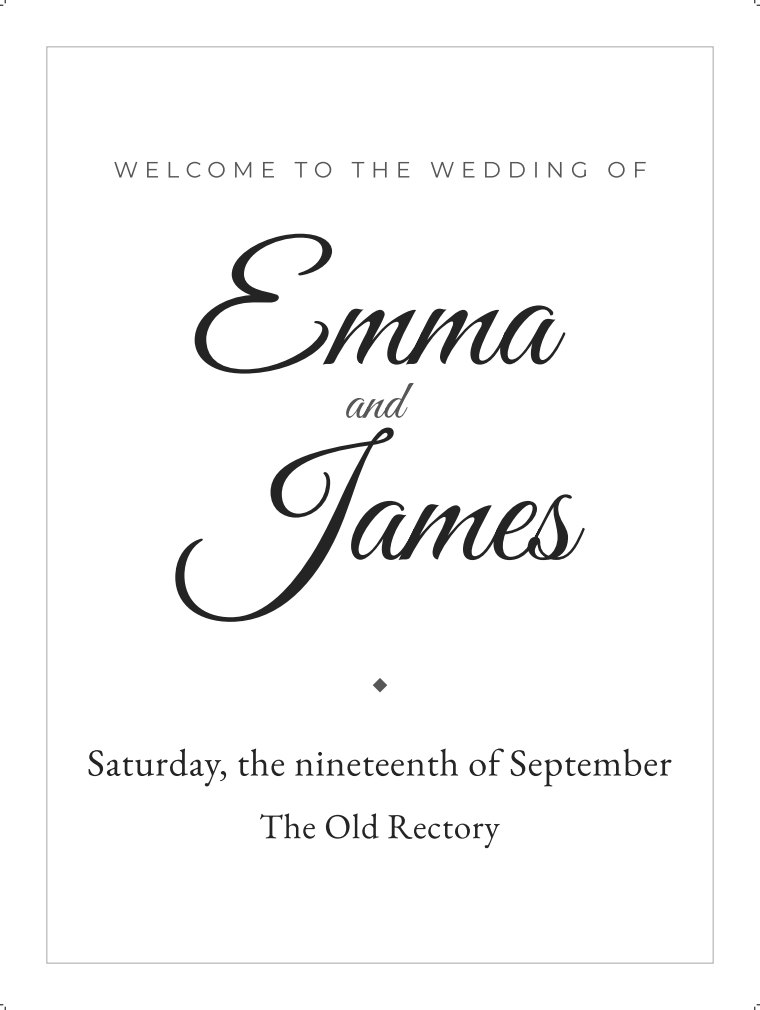 Wedding welcome sign, 18 by 24 inches